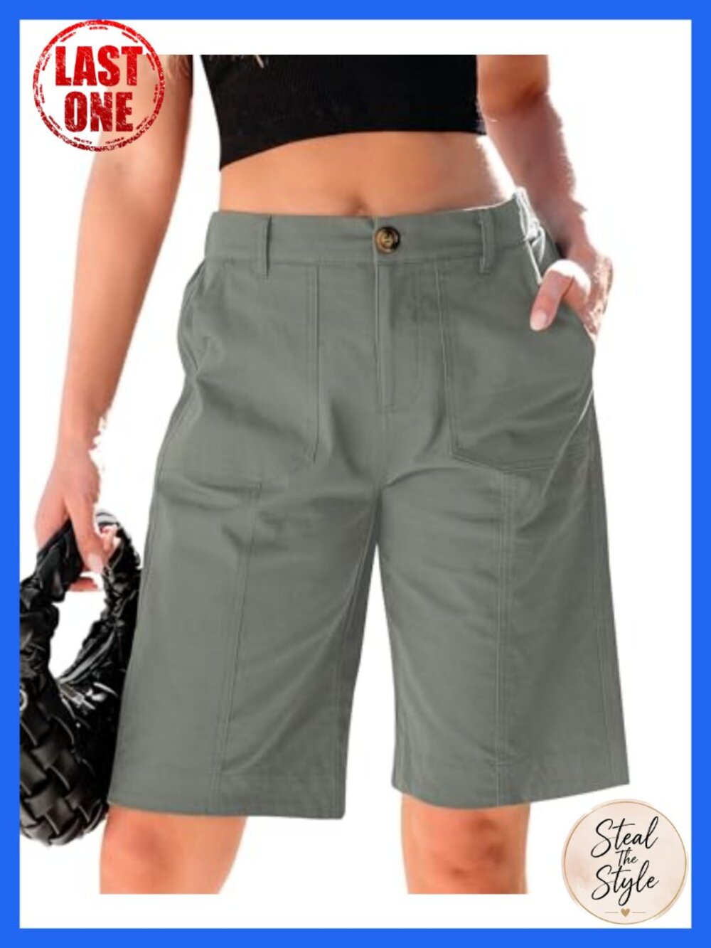 Women's High Waisted Bermuda Shorts Cotton Blend Knee Length Casual